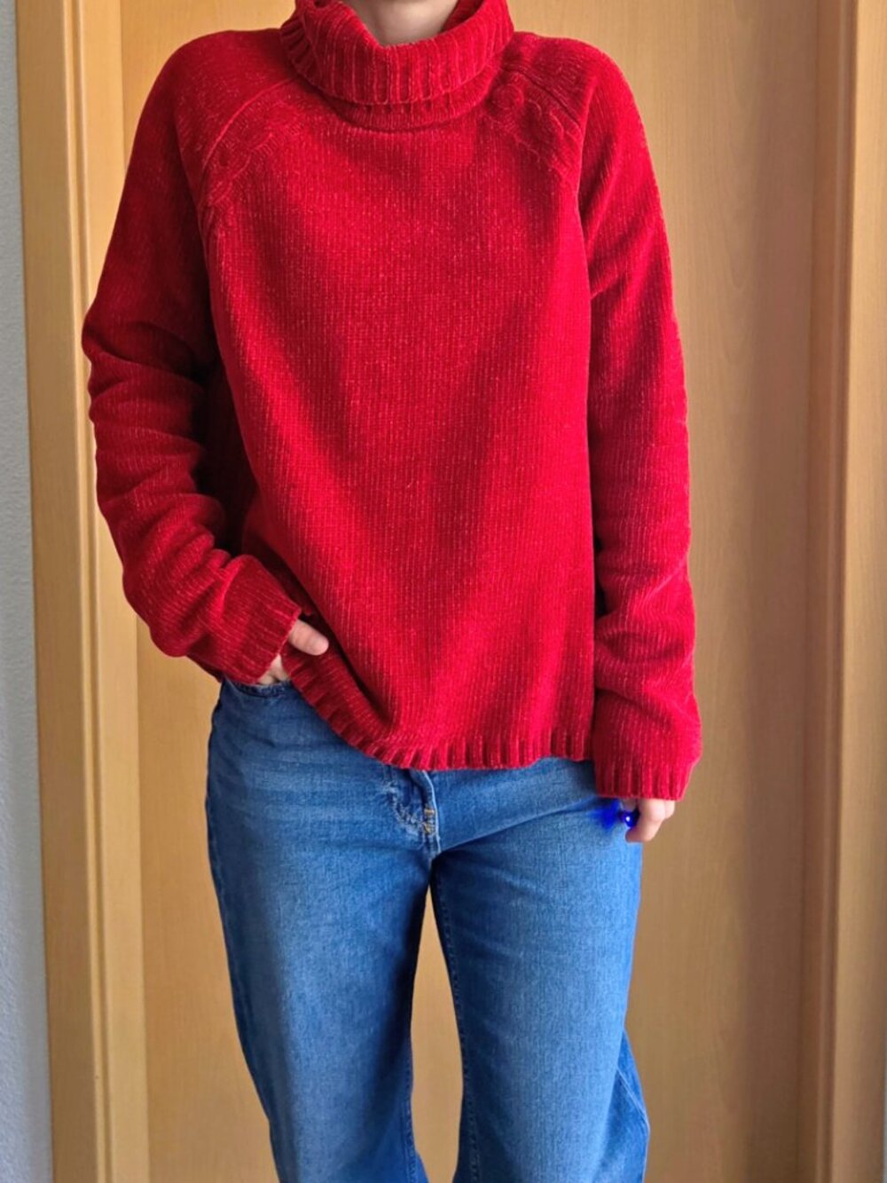 Debbie Morgan Red Chenille Turtle Neck Sweater - Large